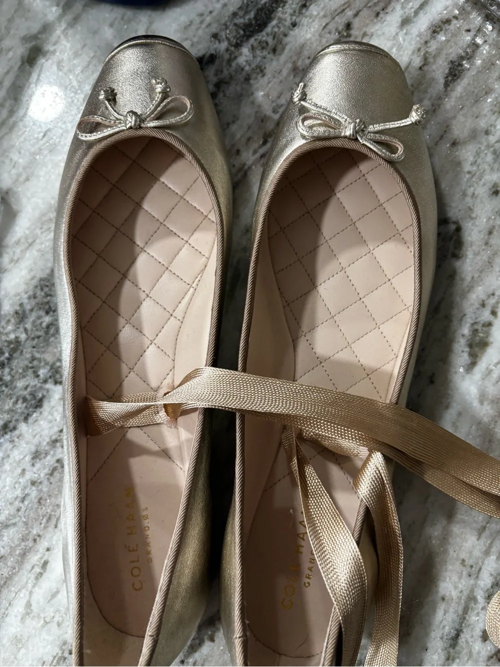 Cole Haan Metallic Champagne Gold “Downtown” Ballet Flat